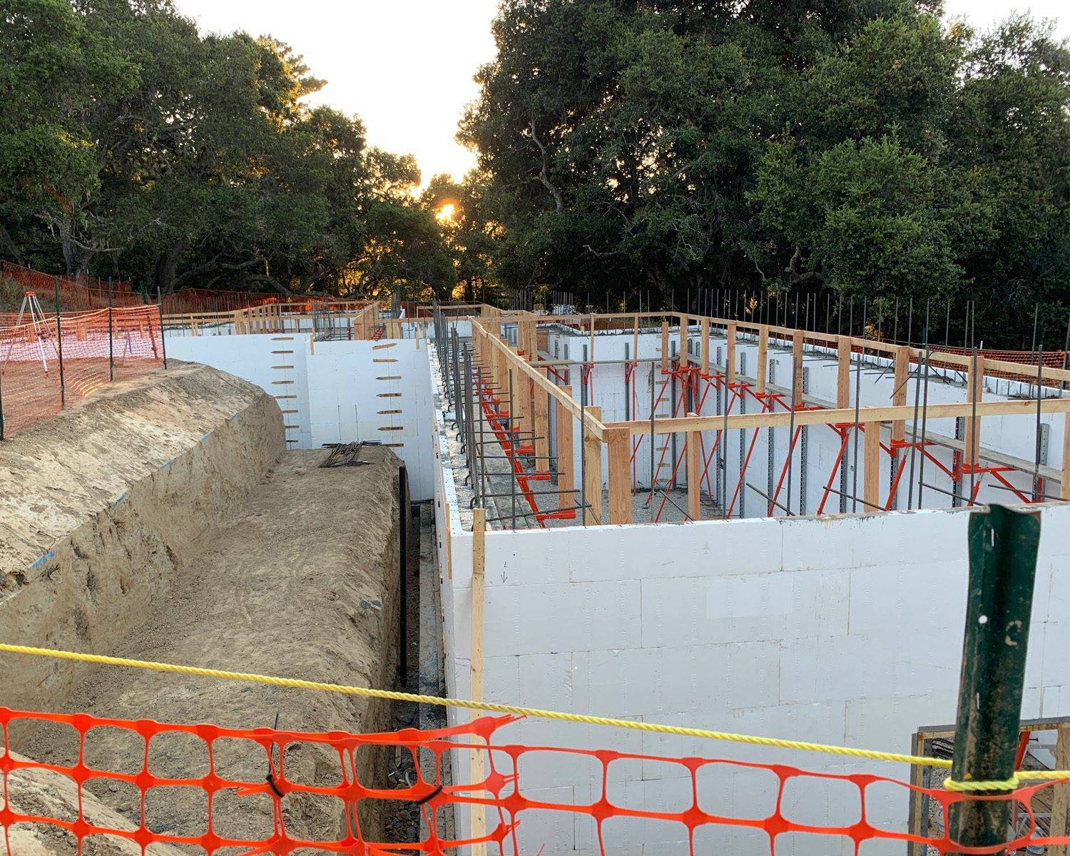 Basement walls poured using ICF